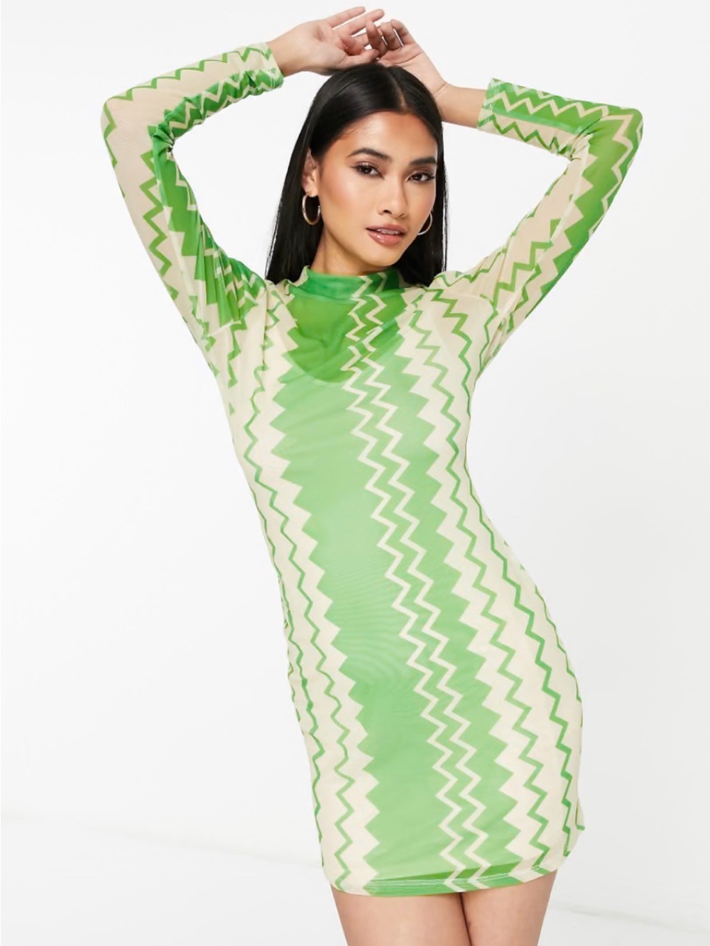 Never Fully Dressed Zigzag Long Sleeve Mini Dress